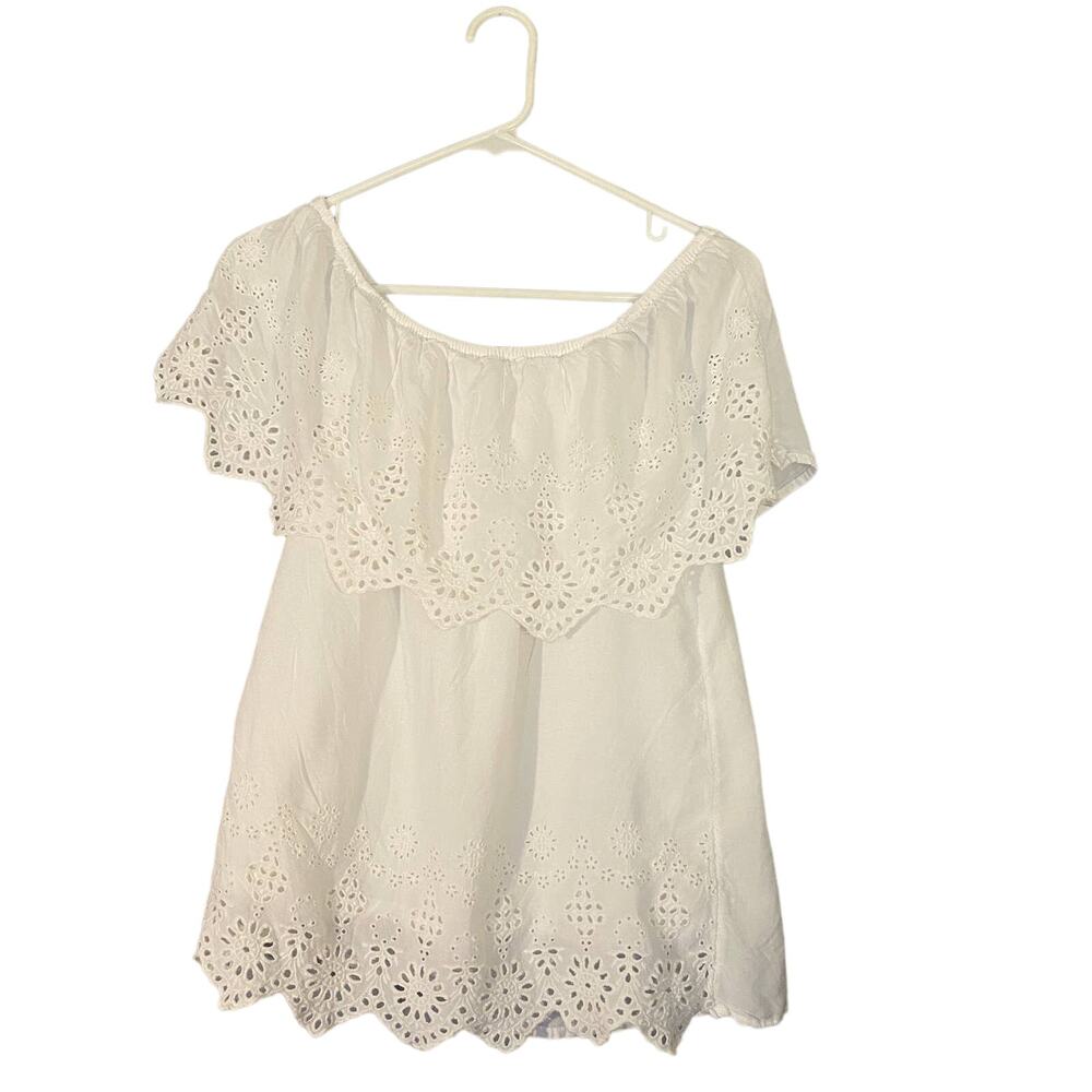 NY & Co SOHO White Lace Appliqué Off-The-Shoulder Blouse Women’s Small